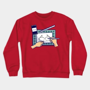 Hand Sketching Glasses On Paper Cartoon Crewneck Sweatshirt